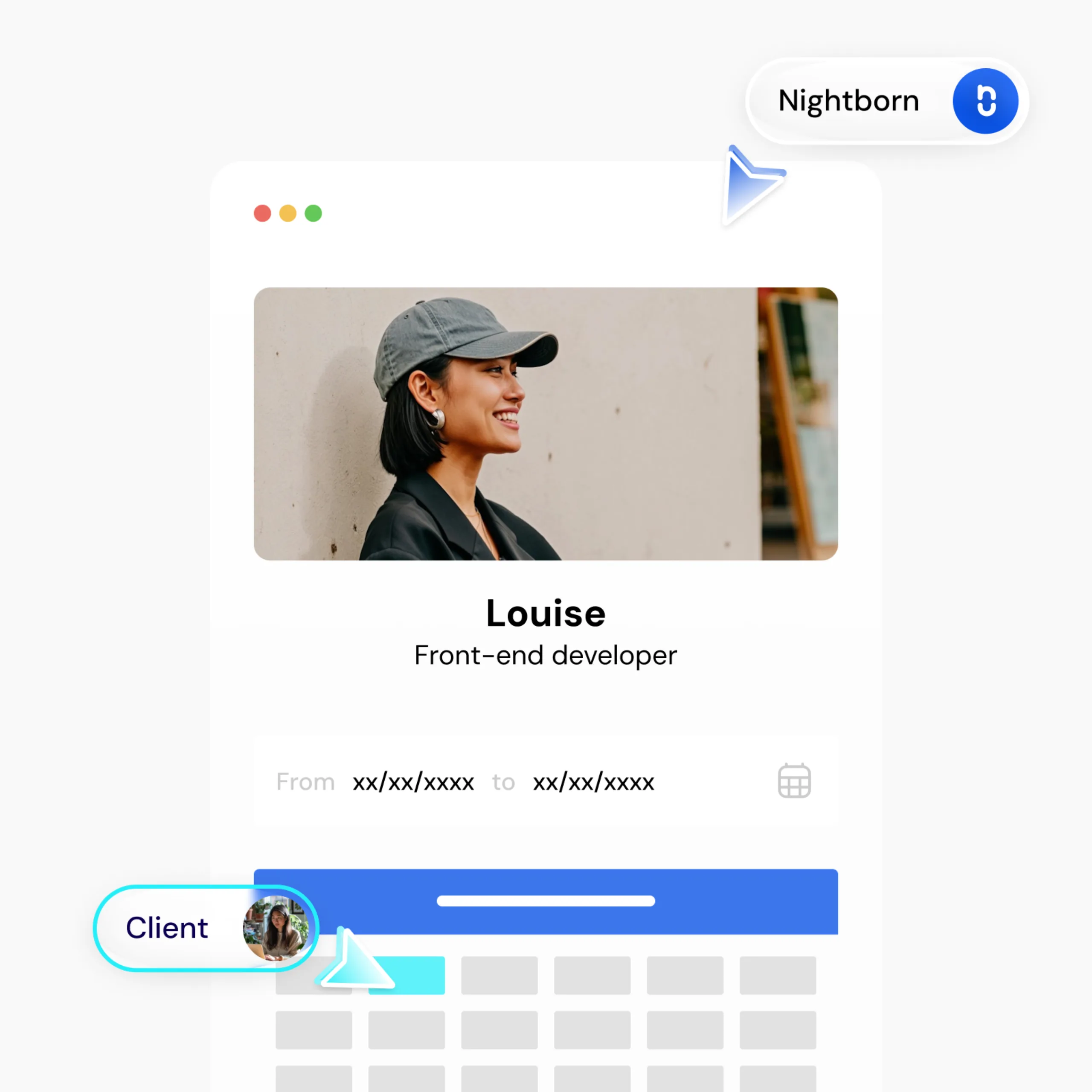 Illustration of booking a front-end developer through Nightborn team extension
